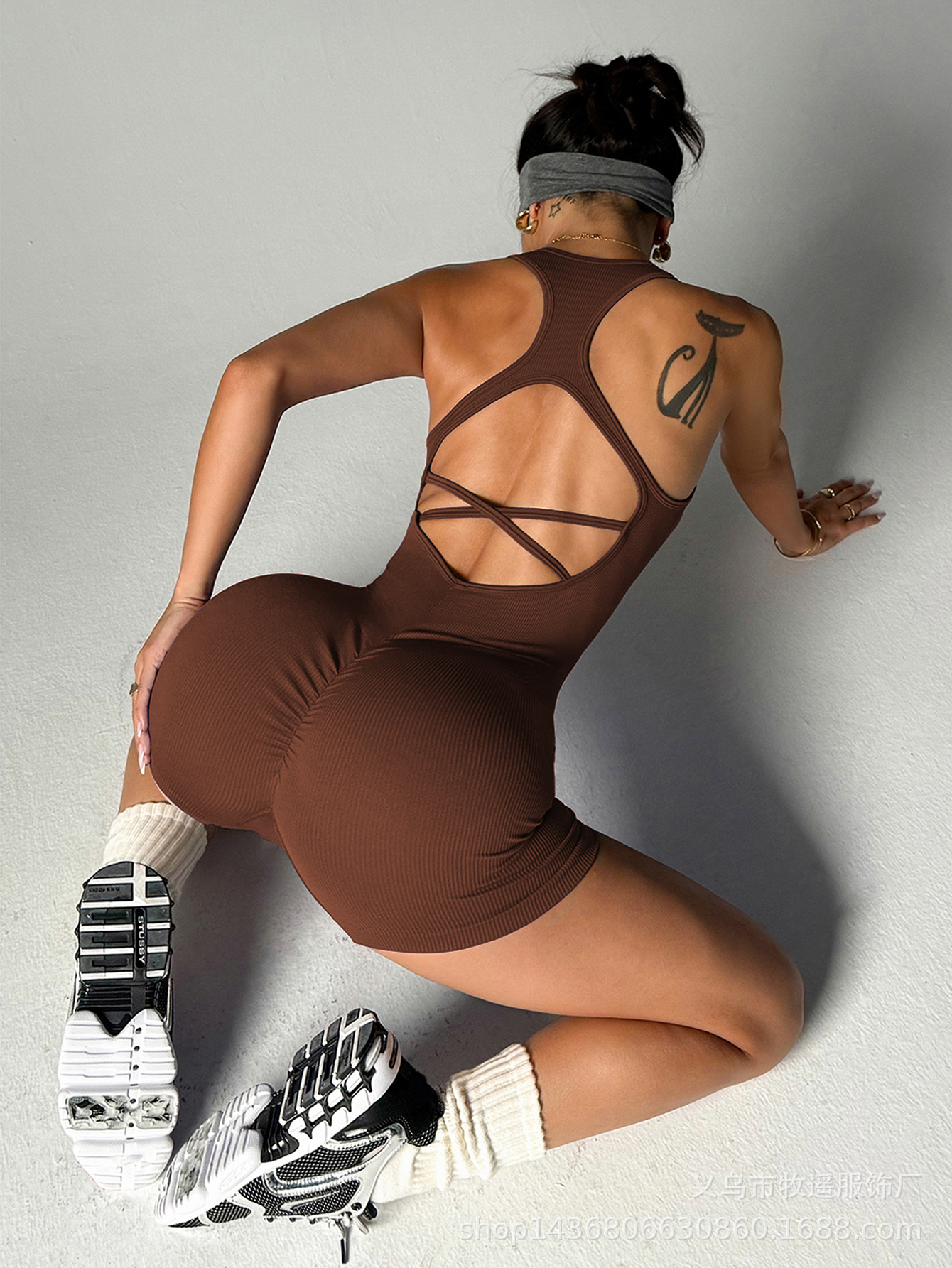 Crossfit Lifting - Women Ribbed Racerback Sports Bodysuit Criss